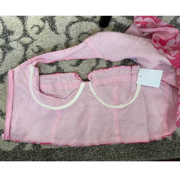 Charlie Holiday Pink Floral Tropical Hibiscus Crop Top size XL - Picture 10 of 14